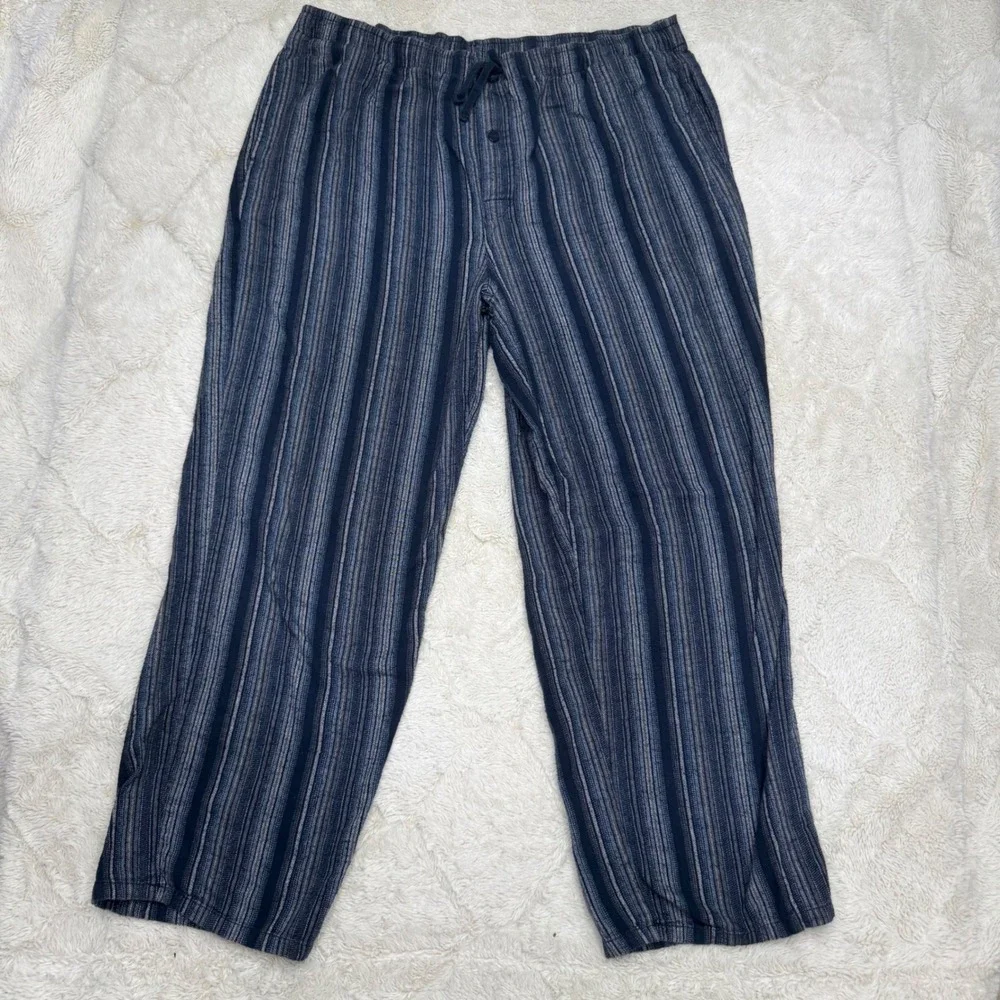 Perry Ellis America Mens Blue Stripe Cotton Lounge Pants Y2K Drawstring Large
